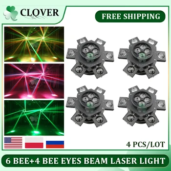 0 Fiscale 4buc pline de culoare RGBW 6 Brațul de Albine Ochii cu Laser Fascicul de LED-uri Stroboscop Mișcare Cap Lumina De Control DMX pentru Disco Dj Etapă de Partid