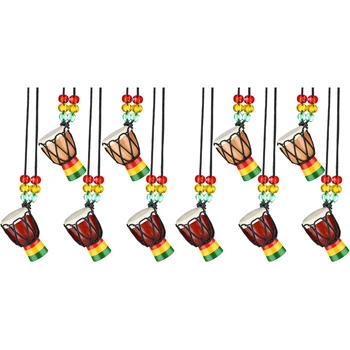10 Buc Instrument Coliere Djembe Drum Mini Pandantiv De Tobe Africane Din Lemn Colier Tobe Și Percuție