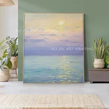 100% pictate manual ocean de pe litoral, cu răsărit de soare peisaj imagine opere de artă pictură în ulei pentru birou, camera de zi de decorare ca un cadou