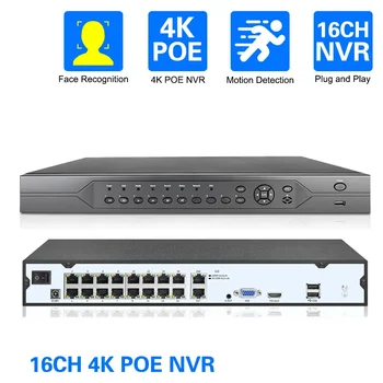 16CH 4k 8MP POE NVR Recorder Video H. 265 48V Audio PTZ Camera IP AI de Detectare a Feței Sistem CCTV RTSP Rețea P2P Xmeye Cam