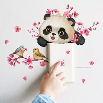 1buc Drăguț Ramură Plum Blossom Panda Autocolant Perete Comutator Autocolant pentru Copil, Dormitor, Camera de zi Decorațiuni autoadezive