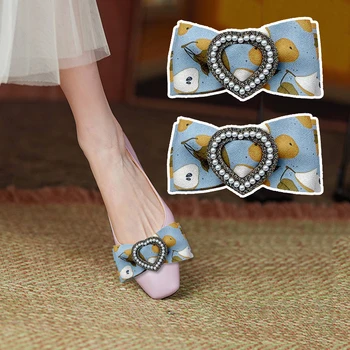 2 Buc Arc Albastru Pantofi Clipuri Forma de Inima Stras Pantofi Decor Vintage pentru Femei Pantofi Decor Detașabil Pantofi Cataramă pentru Pompe