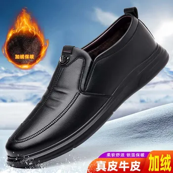 2023 Iarna din Piele Pantofi Casual pentru Barbati Mocasini Brand de Lux Confortabil Cald Plus Mocasini Barbati Pantofi Rochie Plus Dimensiune 38-44