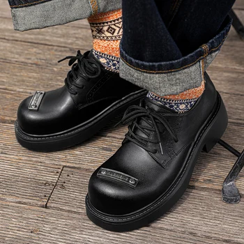 2023 Nou Pantofi pentru Bărbați Metal Decor pentru Bărbați Cizme de Moda legate de Vânzare la Cald Rotund Toe Brand Casual din Piele Glezna Cizme