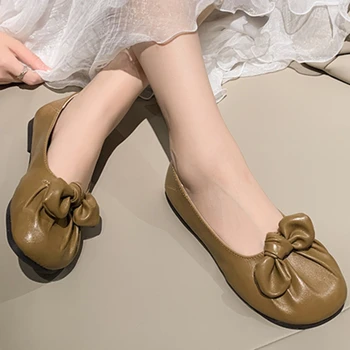 2023 Pantofi de Moda pentru Femei de Primăvară și Toamnă pentru Femei Balerini de Culoare Solidă de Fluture nod Rotund Toe Superficial Gura Pantofi Femei