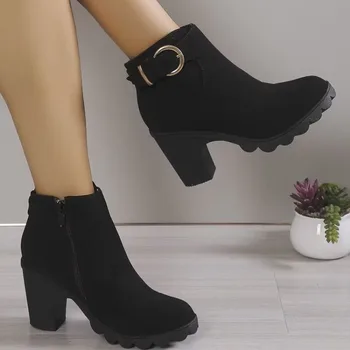2023 Vânzare Fierbinte Doamnelor Pantofi Rotund-Deget de la picior Femei Cizme de Toamna Piele intoarsa Solid Mid Cut de Mari Dimensiuni Cizme de Moda Zapatillas De Mujer