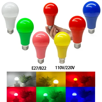 220V 110V E27 B22 5W Led-uri de Culoare, Acoperit cu Plastic, Aluminiu Colorat Roșu Galben Albastru Decorativ Lanterna Bec A65 plin de culoare LED-uri Bec