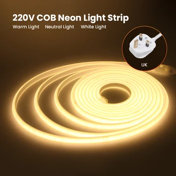 220V COB LED Neon Lumini Benzi RA90 Super-Luminos 288LEDs/m Flex Impermeabil în aer liber Lampa de 3000K 4000K 6000K Bandă LED + Priza UK