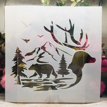 30*30cm Urs, Cerb, Pădure, Pasăre DIY Stratificare Sabloane Pictura pe Perete Album de Colorat Relief Album Decorative Șablon