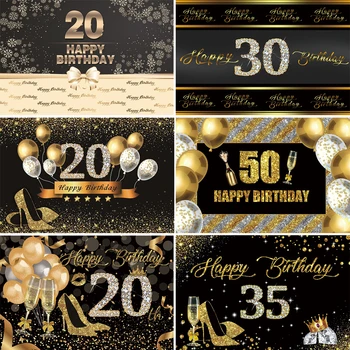 30 de ani Aurul Negru de Fundal Sclipici Aur Photo Booth Baloane Happy Birthday Party Decor Banner Fundaluri de Studio