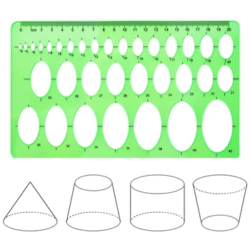 4 Bucati Șablon Plastic Conducători de Cerc Oval Raza Cercului de Desen de Template-uri pentru Birou și Rechizite Școlare Verde Curat