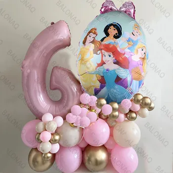 43pcs Disney Princess Tort Sirena, Cenusareasa Baloane Folie Petrecere Decoratiuni 32inch Roz Număr Heliu Bile Copil Jucărie
