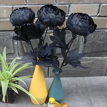 Artificiale Bujor Ramură De Flori De Plastic Negru De Halloween, Buchet De Flori Acasa, Petrecere, Fotografie De Nunta Mobilier
