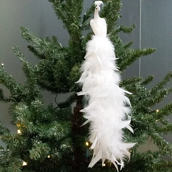 Artificiale Păun Alb Ornament de Pom de Crăciun cu Pene de Simulare Păsări Albe de Anul Nou Decoratiuni DIY Acasă Magazin de Școală