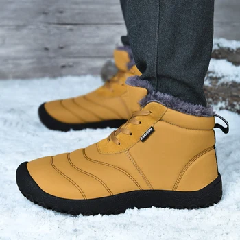 Barbati Cizme Impermeabile Cizme De Iarna Usoare Cizme De Zapada De Pluș Cald Blana Barbati Pantofi La Modă Dantela Sus Glezna Cizme Pantofi Casual
