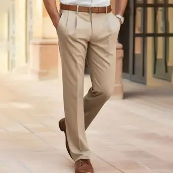 Barbati Pantaloni Formale Sofisticate Pantaloni Rochie Premium Bărbați Clasic de Culoare Solidă Pantaloni Costum Mid-rise Slim Fit Oameni de Afaceri Pantaloni