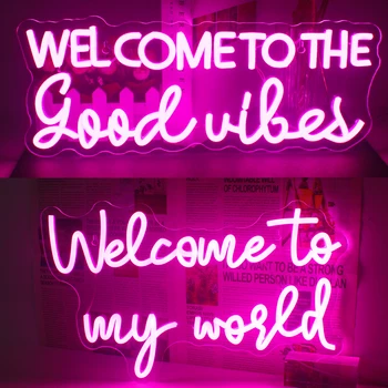 Bine ați venit la Voie Buna Neon Semn bun venit În lumea mea Lumini de Neon pentru Dormitor Bar Acasă Peștera Camera de Joc de Partid Decor de Perete