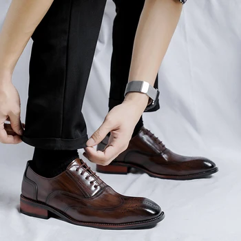 Biroul Oxford Pantofi pentru Bărbați de Mari Dimensiuni de Afaceri Rochie Pantofi cu Talpă Moale Pantofi Casual Dantela-up Bloc Clasic Rochie de Pantofi din Piele