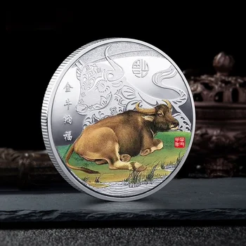 Boul de Anul Nou Monede Comemorative de Bovine Vopsită Placat cu argint Monede