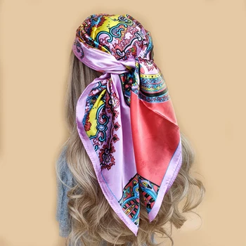 Brand De Lux Esarfa Pentru Femei De Top De Vară Satin Foulard Bandană Păr Moale Cravată Hijab Cap Eșarfă De Mătase Pentru Femei