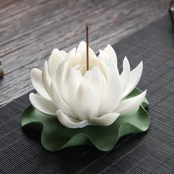 Ceramic White Lotus Roz Arzător de Tămâie Decor Acasă Tămâie Stick Titularul Budist Aromoterapie Tămâie în Cădelniță pentru Birou Ceainărie