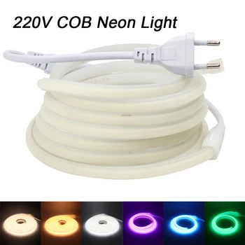 COB 220V Lumina de Neon UE Plug 288LEDs/M de Mare Densitate, Flexibil FOB Benzi cu LED-uri RA90 Impermeabil în aer liber Diodă Bandă de Iluminat Liniare