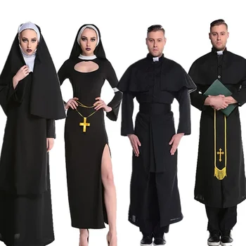 Călugăriță, Sora Obiceiul Costum Tatăl Preot, Episcop, Preot Creștin Cosplay Paști, Halloween, Carnaval Religioase Petrecere De Lux Rochie De Până