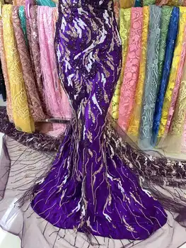 De lux Violet African Dantela Tesatura Paiete Tul Plasă de Broderie Dantela pentru rochii de Mireasa Țesături de Înaltă Calitate Dantele Rochii