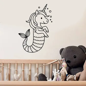 Desene Animate Unicornul De Perete Decal Drăguț Ponei Coada De Sirena Camera Copilului Copii Dormitor Fete Pepinieră Decor Acasă De Vinil Autocolante Fereastră M013