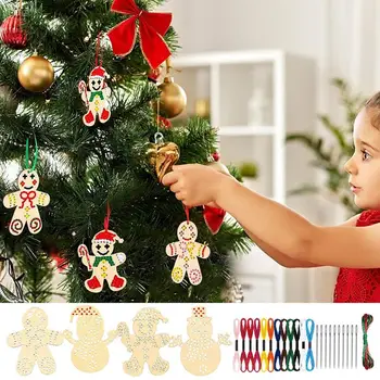 DIY de Crăciun Ornamente de Kituri cu 10 așchii de lemn 10 panglici 1 set de broderie fire in 12 culori, 10 pp ace cadouri de Craciun