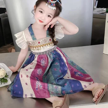 Fetița Haine De Vară 2023 8 Ani Hanfu Dans Costum Printesa Copilul Copilul De Halloween Chineză Stil Etnic Petrecere Pe Plajă
