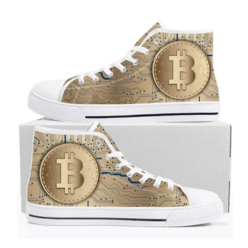 Fierbinte Cryptocurrency Bitcoin BTC Miner Monedă de Înaltă Top Adidasi Barbati Femei Adolescent Panza Adidas Casual Pereche de Pantofi Personalizate de Pantofi