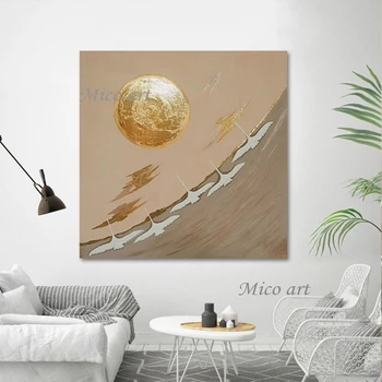 Foita de aur de Design Moderne Canvas Arta 3d poze Frumoase Peisaje Neînrămate Abstract Swan Animale de Pictură în aer liber Decor de Perete