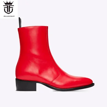 FR.LANCELOT 2024 Rosu din Piele Adevărată Chelsea Cizme Stil Britanic Barbati Cizme din piele de Petrecere bărbați papuceii Partea de Metal Zip cavaler pantofi