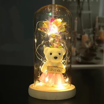 Galaxy Floare Trandafir Cadou Infinit a Crescut În Cupolă de Sticlă Cu Lumină LED Șir Pe Crystal Rose