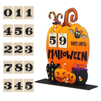 Halloween Advent Calendar Numărătoarea inversă Dovleac Birou din Lemn Blocuri Calendar de Halloween pentru Copilul Acasă Decoratiuni de Masă 2023 E65B