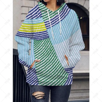 Hanorace Pentru Femei Retro Y2k Trendy Liber Jachete Boem model Mozaic cu Gluga Streetwear Haine de Toamna Cu Buzunar