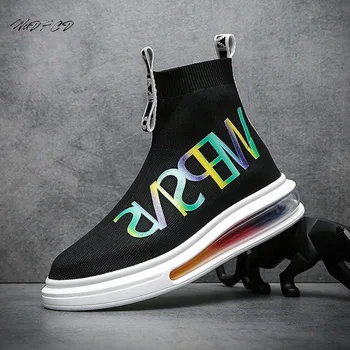 High Top Sneaker Bărbați Pernă De Aer Șosete Pantofi De Moda Casual, Tricotat Cu Ochiuri Respirabil Înălțime A Crescut Tv Cu Platforma Pantofi De Funcționare