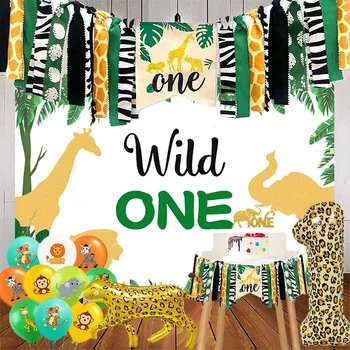 Jungle Animal Sălbatic Ziua Decor Safari Baloane Fundalul Banner-ul Tacamuri de unica folosinta pentru Copii 1st Birthday Party Consumabile