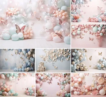 Mehofond Fotografie Fundal de culoare Roz, Albastru Balon Decor pentru Nou-născut Prințesă Petrecere 3D Fluture de Aur de Fundal elemente de Recuzită