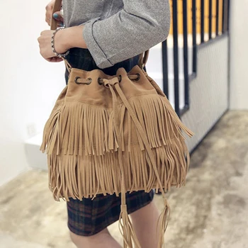 Moda Retro Faux Franjuri Pentru Femei Geanta Messenger Bag Ciucure Umăr Genți De Mână De Cordon Crossbody Cordon Saci