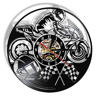 Motocicleta Disc De Vinil Ceas De Perete Motocicleta Ceas Decorativ Motociclist De Curse Piloti Cadou De Casa Arta Modernă Agățat De Perete Decor