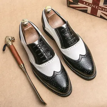 Noi Bocanc Sculptură Alb/negru Moda Barbati Pantofi Formale Rochie de Pantofi din Piele de Afaceri, Designer de Nunta Bocanc Office Shoes B87