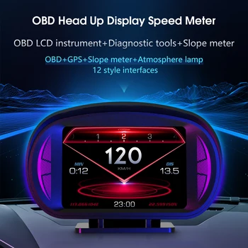 OBD HUD OBD2 Head Up Display Pe Bord Computer Consumabile Auto OBD2 Digitale de Viteză Metru 4x4 inclinometer GPS Panta Manometru PID RPM
