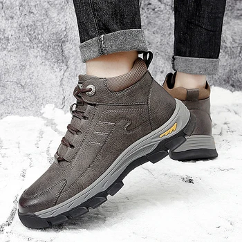 Pantofi pentru Barbati 2023 Iarna Barbati Pantofi Casual Non Alunecare în aer liber Masculin Adidași Cald Rotund Toe Dantela-Up Platforma Mare Sus Pantofi pentru Bărbați
