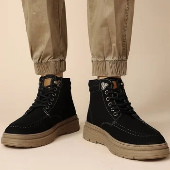 Pantofi pentru bărbați 2023 Moda Dantelă Sus Cizme Barbati Iarna Rotund Deget de la picior Solid de Pluș Cald Teava Scurta Platforma Dovada de Apă Cizme în aer liber