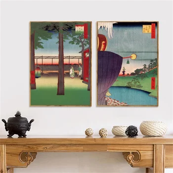 Peisaj Japonez Panza Pictura Abstractă Vintage Decor Acasă De Imprimare De Flori Clădire Postere De Arta De Perete De Imagine Pentru Camera De Zi