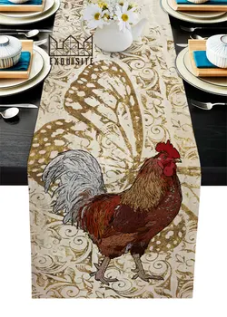 Placat cu aur Textura Ilustrare De Găină Și Fluture Steagul Tabelul Runner Țară Nunta Decor de Masă, Pentru Bucătărie, Mese Acasă