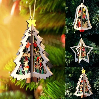 Pomul de crăciun Agățat Pandantiv Ornamente din Lemn 3D Xmas Copac Stele Ceas Vesel de Crăciun Decoratiuni pentru Casa de Craciun Petrecere de Anul Nou