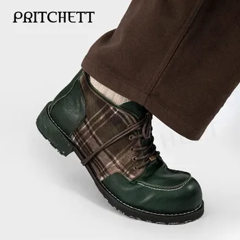 Retro Verde Îmbinat Pantofi de Piele Rotund Toe Ciudat Rădăcină Pătrată Curea Pantofi Casual, Personalizate la Modă Pantofi pentru Bărbați